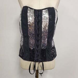 Cacique Womens Strapless Sequin Corset Top Size 18/20 Glam Whimsigoth Showgirl
